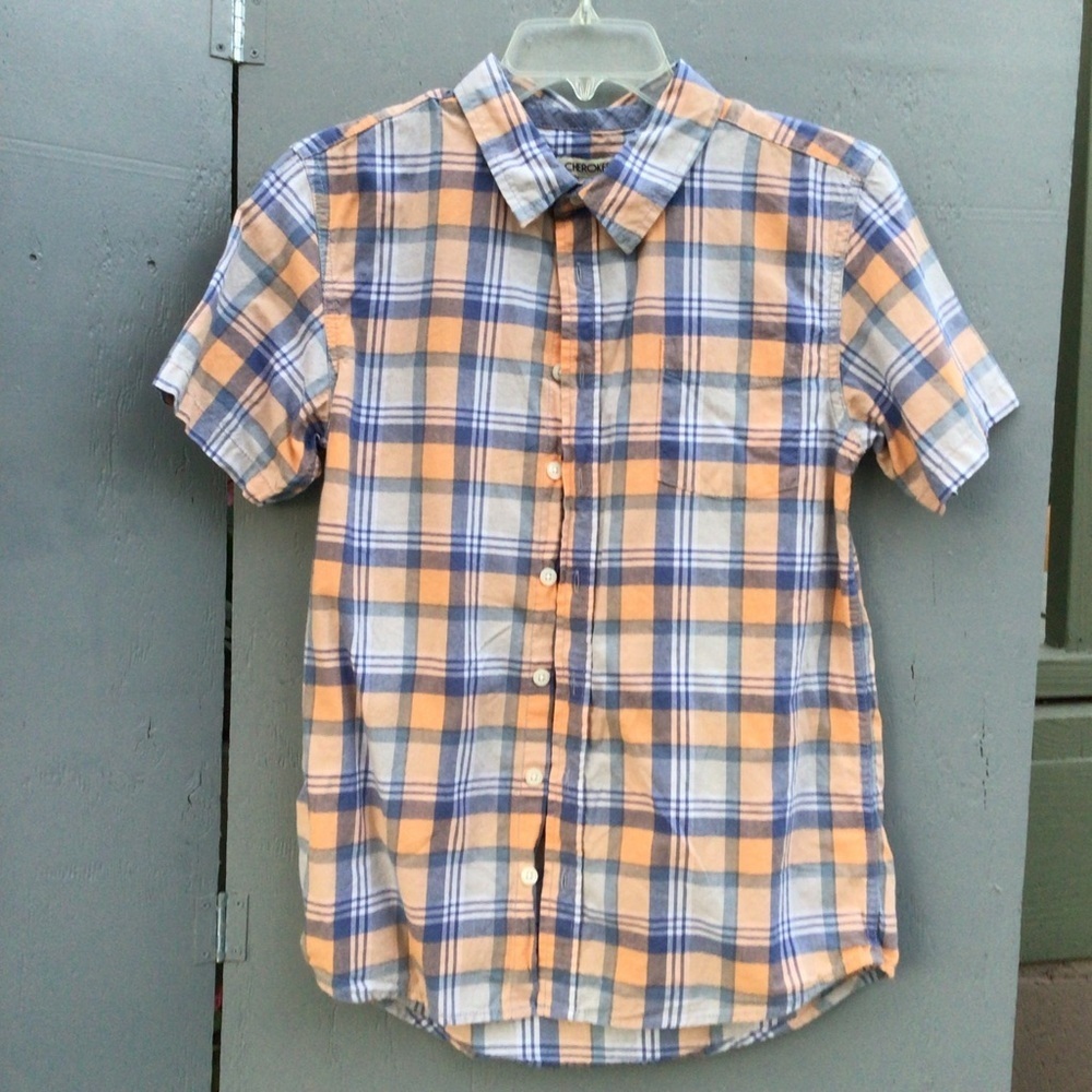 Cherokee Men's Casual Plaid Shirt in Orange and Blue